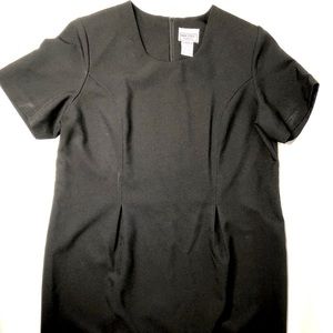VTG 80s Shift Dress Thick Poly w/ Pleated Detail, Padded, Mod Minimal Black Sz 8